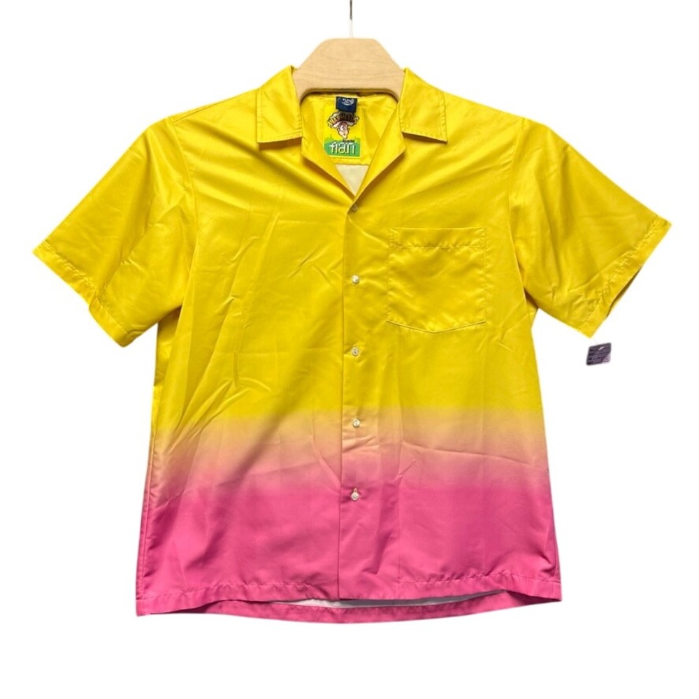 Flan x Warheads Mens Ombre Button Up Shirt Yellow Pink Gradient Large Streetwear